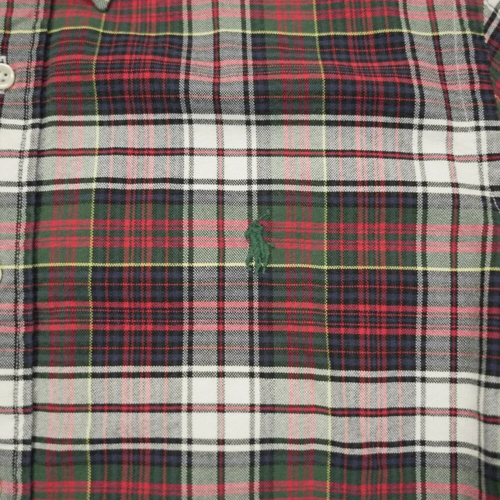 Polo Ralph Lauren Button Shirt‎ Medium Red Plaid Green Pony Long Sleeve Oxford